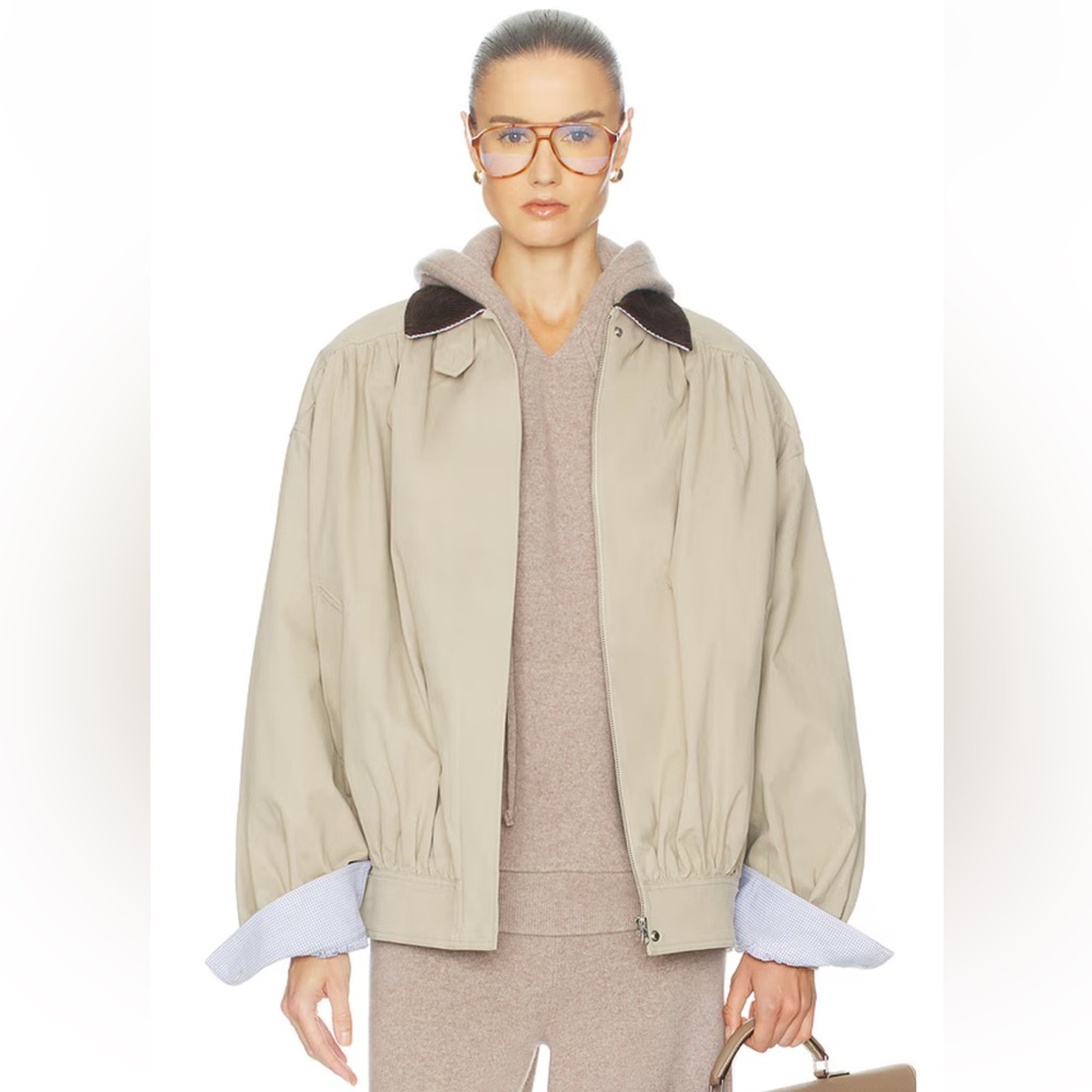 HELSA
Shirred Bomber Jacket | Corduroy Collar, Cotton Blend XS